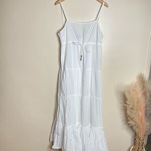 Grace Elements White tie waist tiered boho maxi dress Size Large